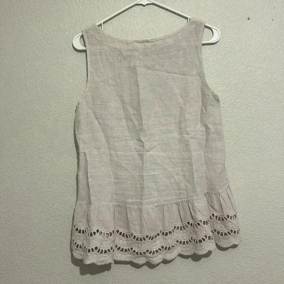 VALENTINA NALDI Linen Cream Tank Top Sleeveless Peplum Eyelet Blouse - Picture 6 of 6